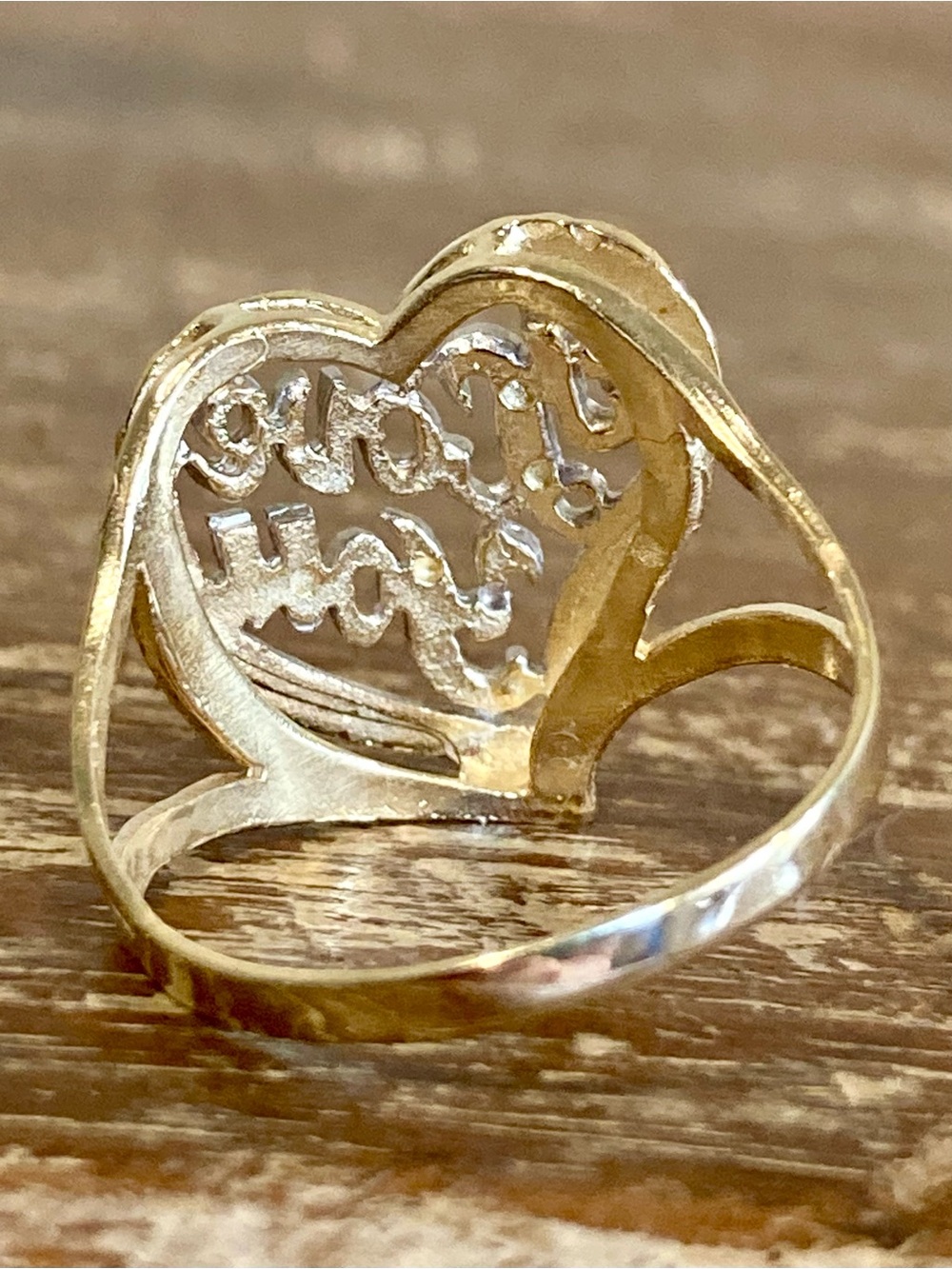 14K Gold Heart Ring “I Love You” White and Yellow Gold Size 9 - Picture 9 of 17